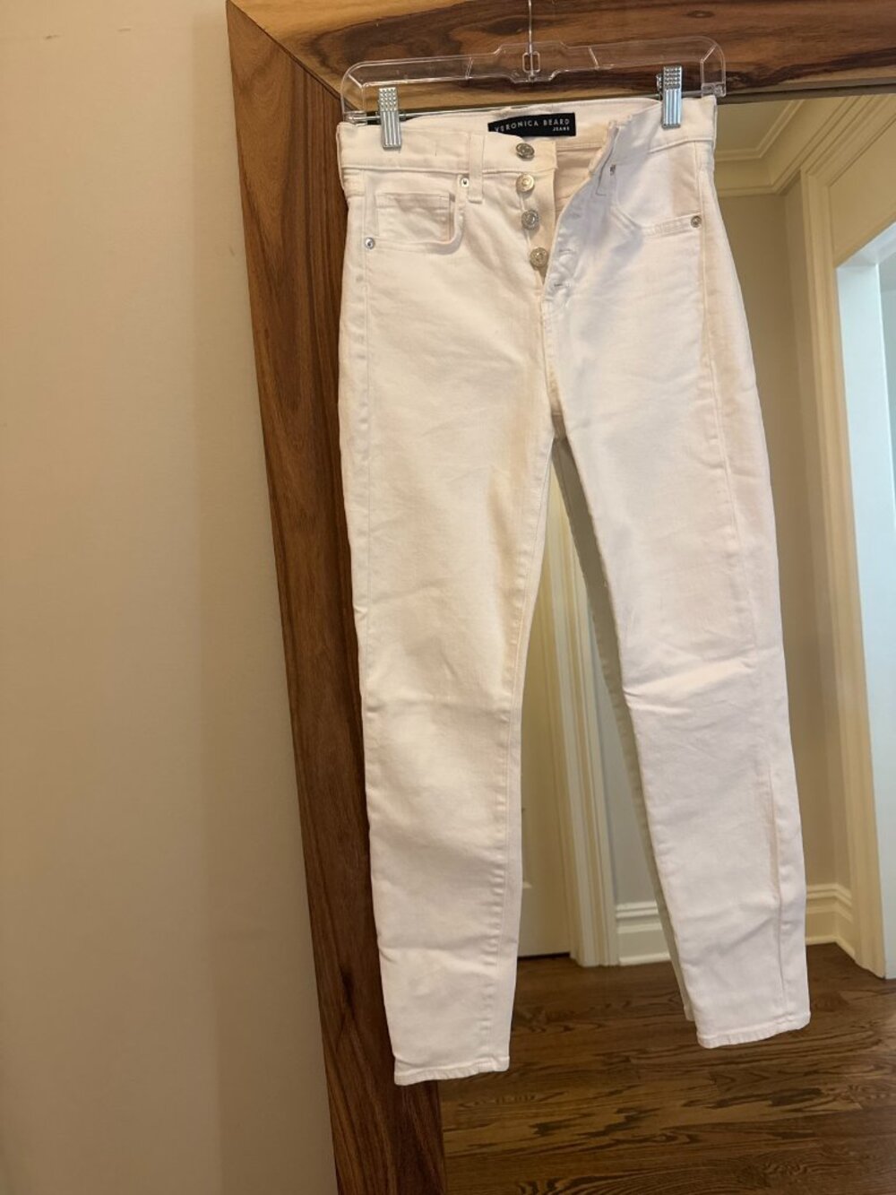 Veronica Beard Debbie Skinny High Rise White Jeans Button Fly Size 26